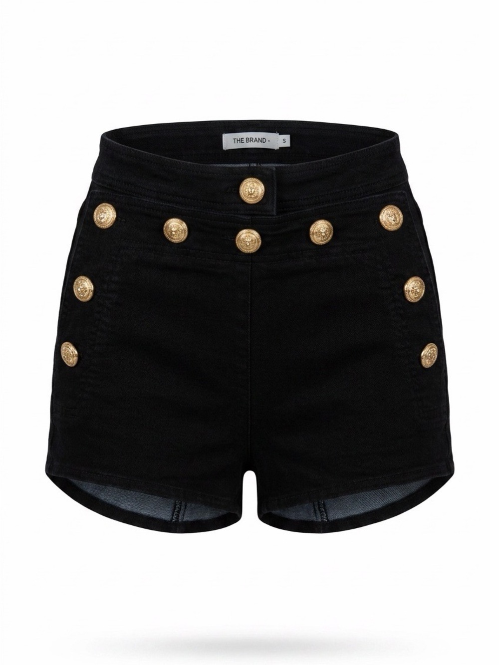 Balmain Black High-Waisted Shorts with Gold Buttons